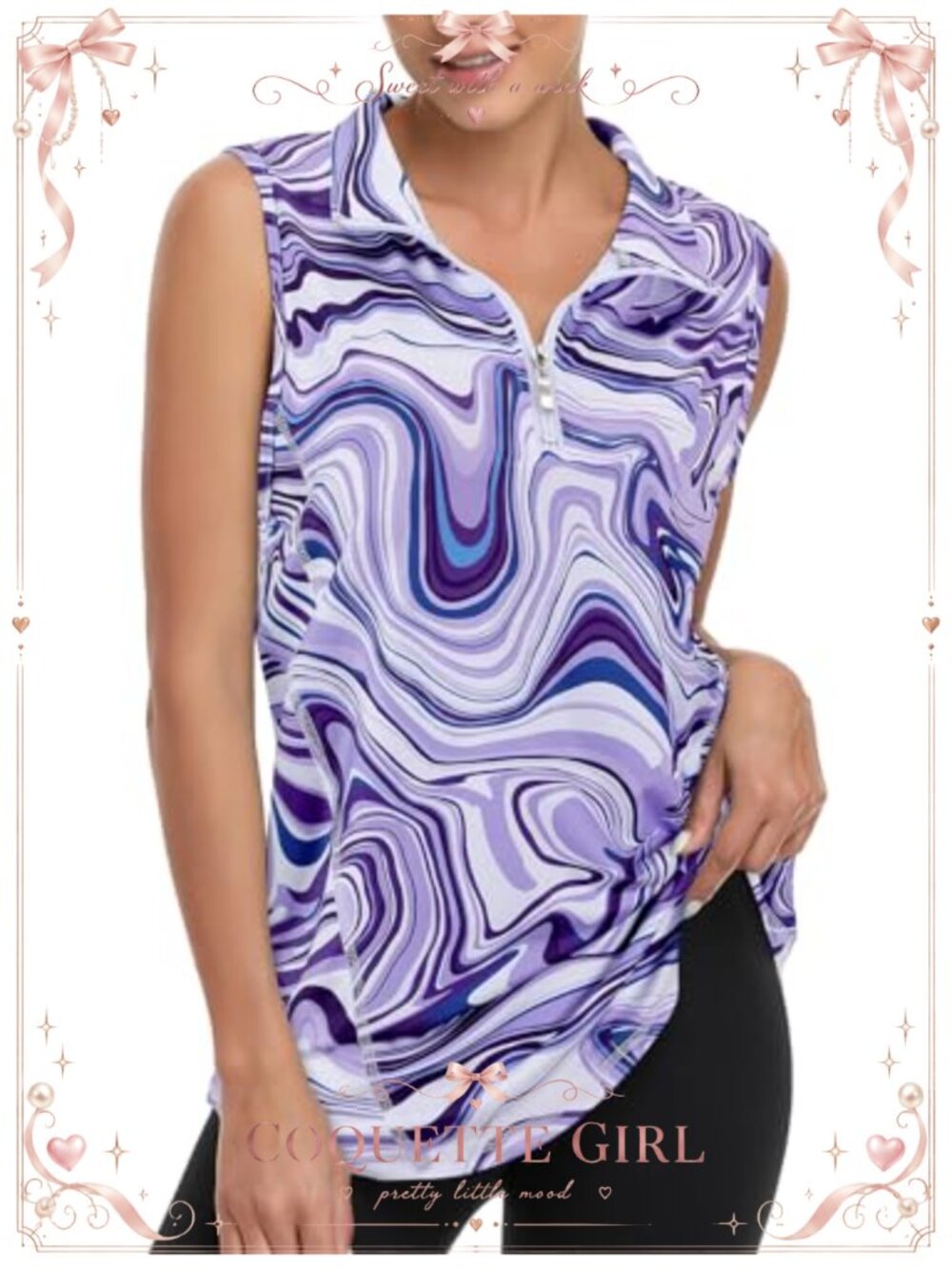 Womens Sleeveless Quarter Zip Golf Polo Tank Top Quick Dry Athletic Workout